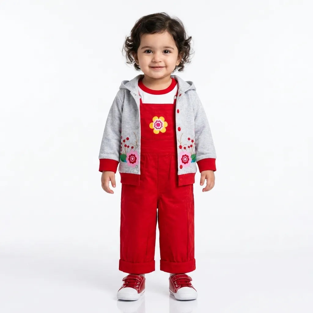 Red & Grey Dangri Style Mid Season Suiting Set – 3 Piece
