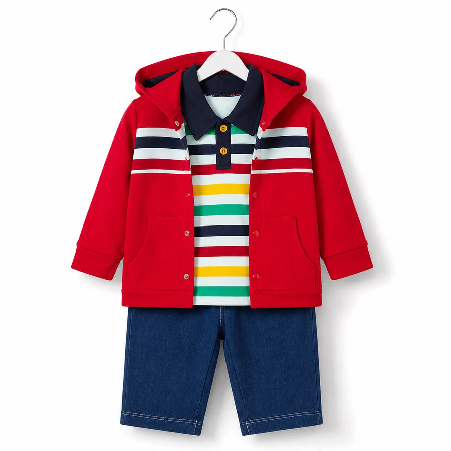 Red Hoodie Style Mid Season Suiting Set – 3 Piece