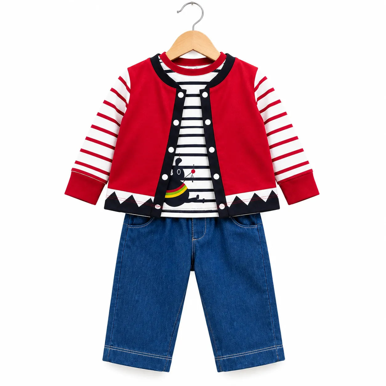 Red Jacket Style with Mouse Print Mid Season Suiting Set – 3 Piece