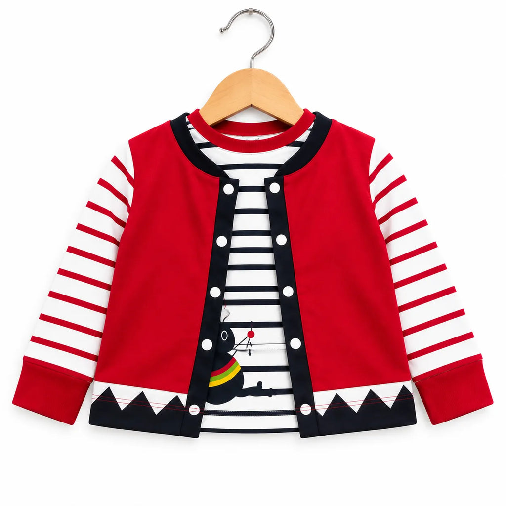 Red Jacket Style with Mouse Print Mid Season Suiting Set – 3 Piece
