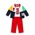 Red & Navy Blue Jacket Style with Speed Print Mid Season Suiting Set – 3 Piece