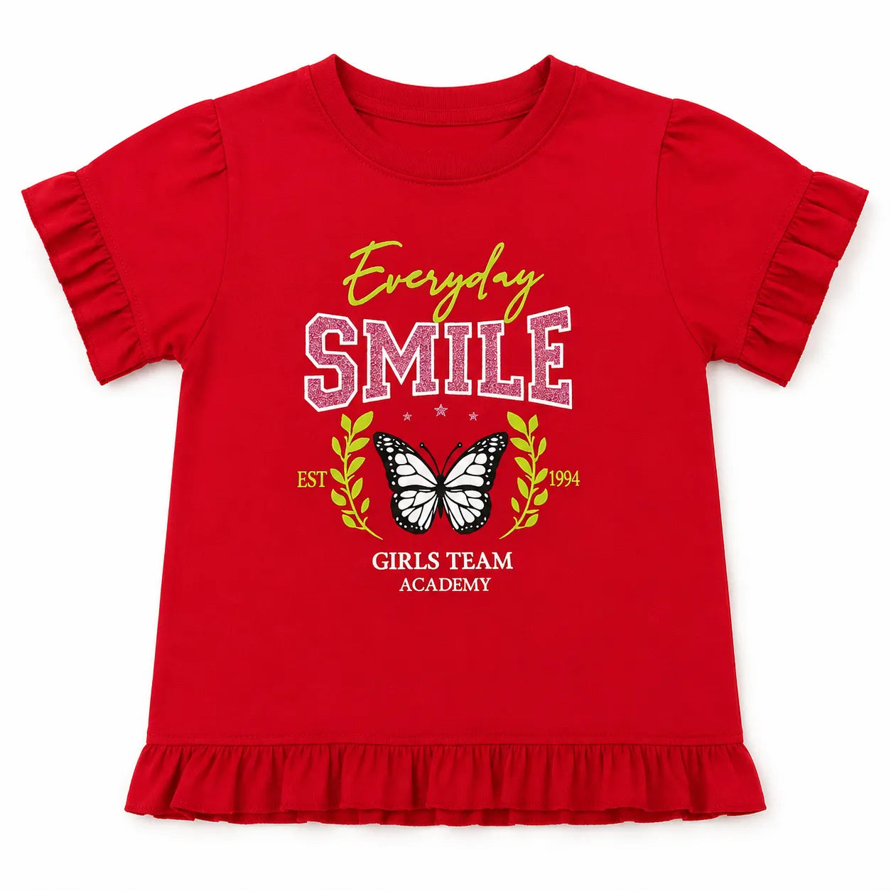 Red Smile Print Cotton T-Shirt for Girls – 1 to 12 Years