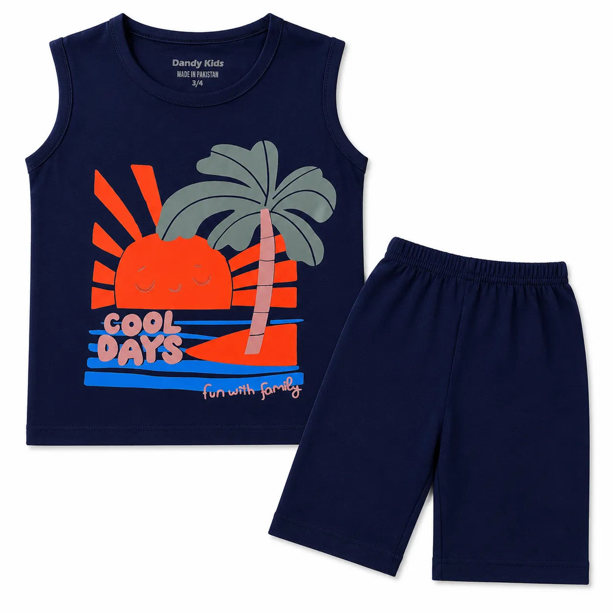 Boys Navy Blue Cool Days Print Summer Coord Set (2-Piece) Age 1 - 12 Years