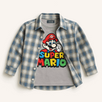 Super Mario Bold Tee Combo – Sky Blue Classic Double Shirt | LilCubs