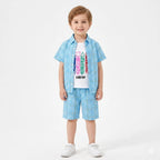 Sky blue check gamer style summer coord set for boys aged 1-12 from lilcubspk, featuring playful print and lightweight fabric.