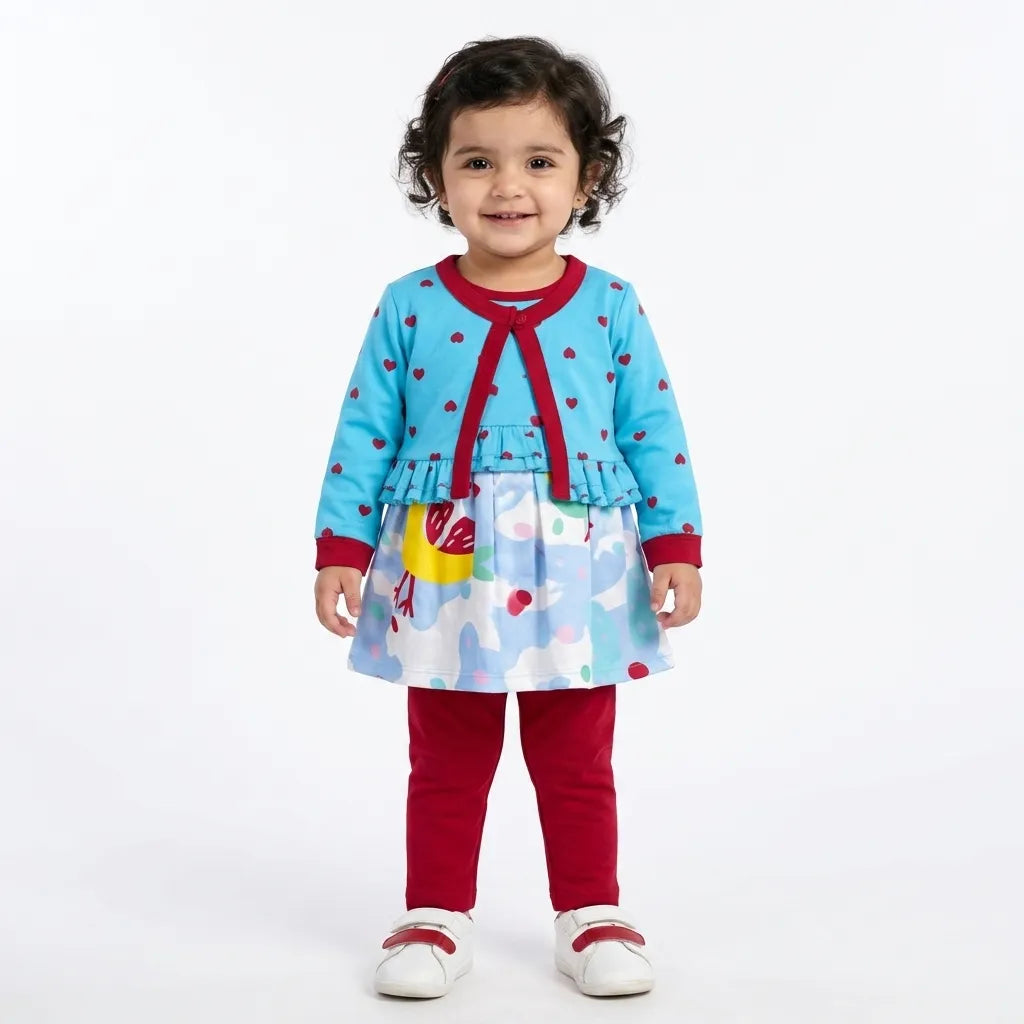 Sky Blue Frock Style Mid Season Suiting Set – 3 Piece