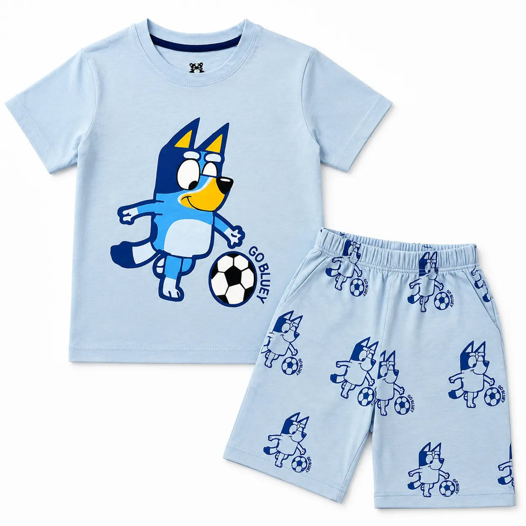 Sky Blue Go Bluey Summer Coord Set 2-Piece for Kids | Jersey Cotton | Lil’ Cubs