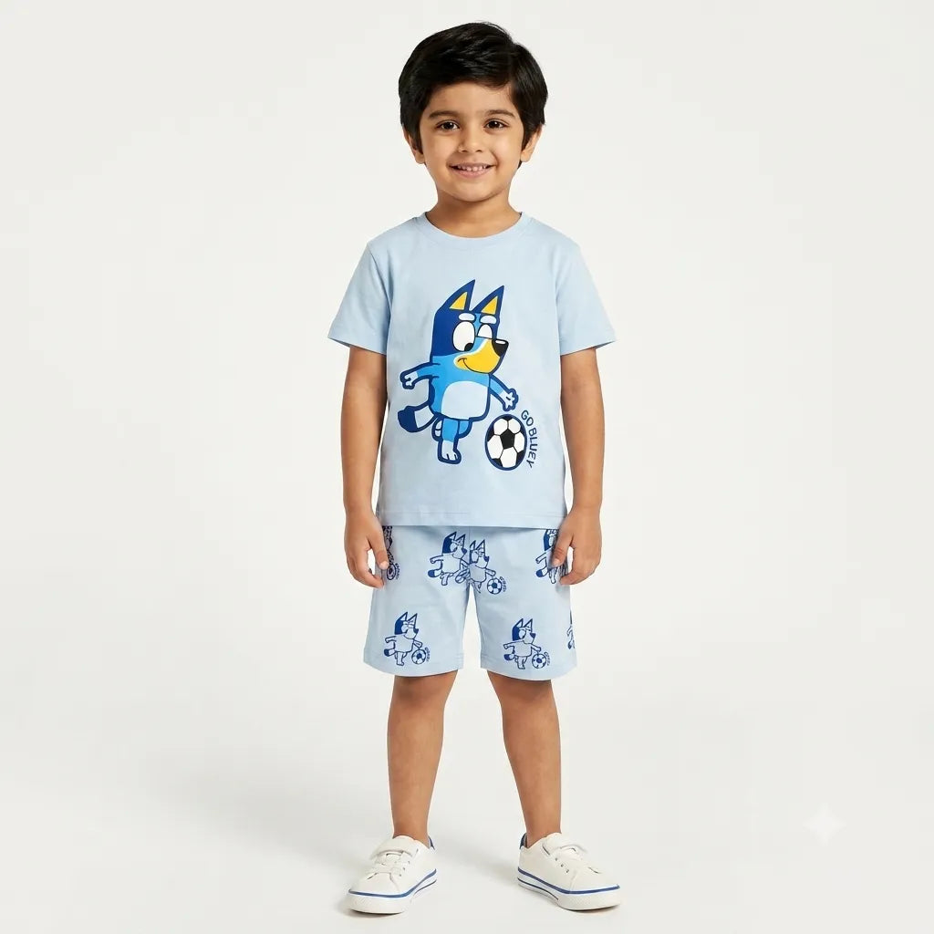 Sky Blue Go Bluey Summer Coord Set 2-Piece for Kids | Jersey Cotton | Lil’ Cubs