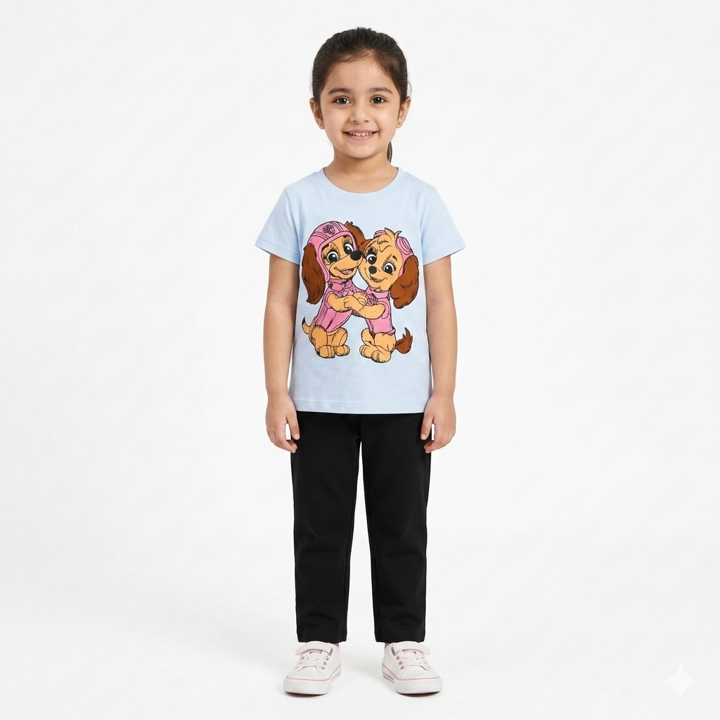 Trendy Kidswear Summer Coord Set - Puuppy Print Kids Outfit - Light Blue Black Coord Set - Top Kidswear Brand Pakistan - Jersey Cotton Fabric - Lil' Cubs