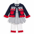 Sky Red & Navy Blue Frock Style Mid Season Suiting Set – 3 Piece