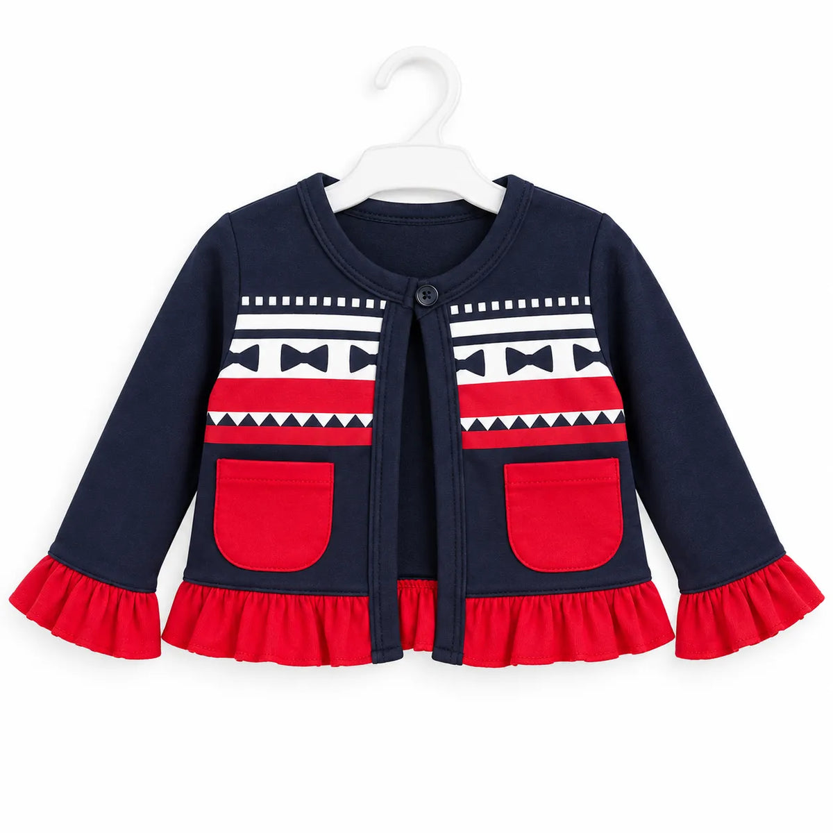 Sky Red & Navy Blue Frock Style Mid Season Suiting Set – 3 Piece