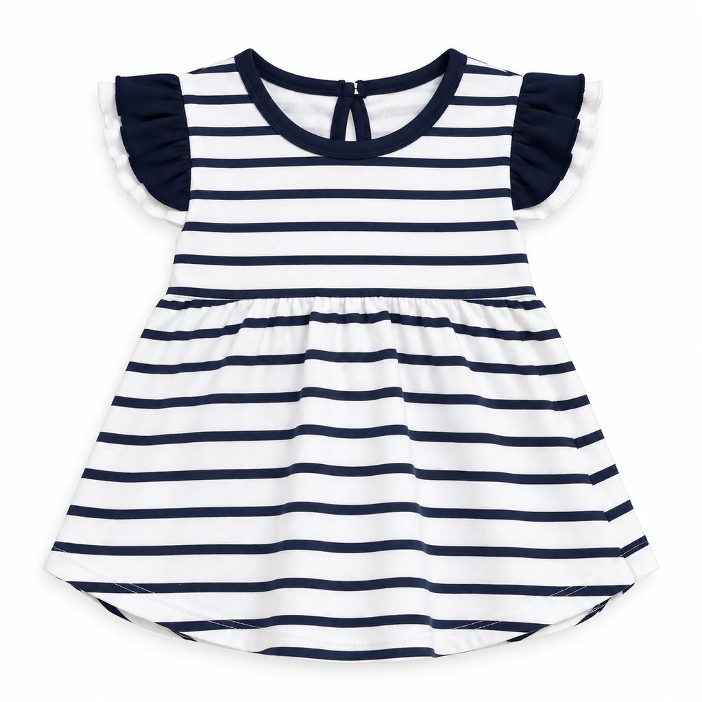 Sky Red & Navy Blue Frock Style Mid Season Suiting Set – 3 Piece