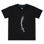 Set of three black cotton kids' T-shirts featuring Zulfiqar calligraphy, suitable for ages 1 to 12 years, from lilcubspk.