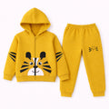 Cute tiger print kids' fleece hoodie and jogger tracksuit by Lil' Cubs, cozy winter outfit for children ages 1 to 12.