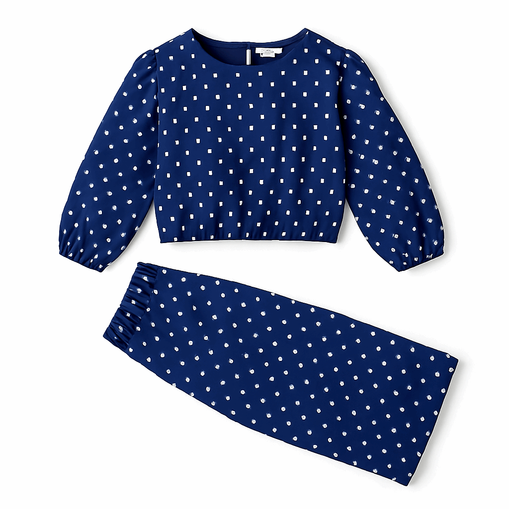 Trendy Polka Dot Co-Ord Set for Girls – Long Sleeve Top with Wide Leg Pants (1-6 Years)

