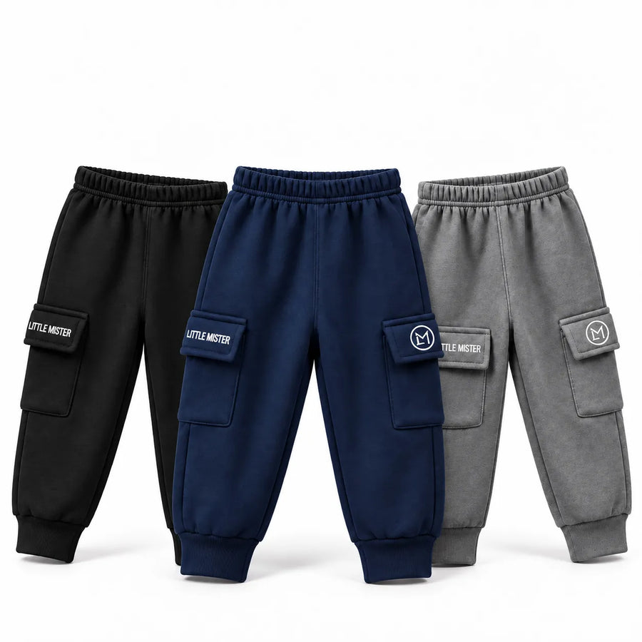 Kids Winter Pack of 2 & 3 Fleece Cargo Trouser – 5 Colors (Size 9 Months - 5 Years)