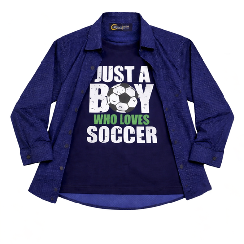 Blue Casual Shirt with Soccer Graphic T-Shirt Outfit - Lil' Cubs
