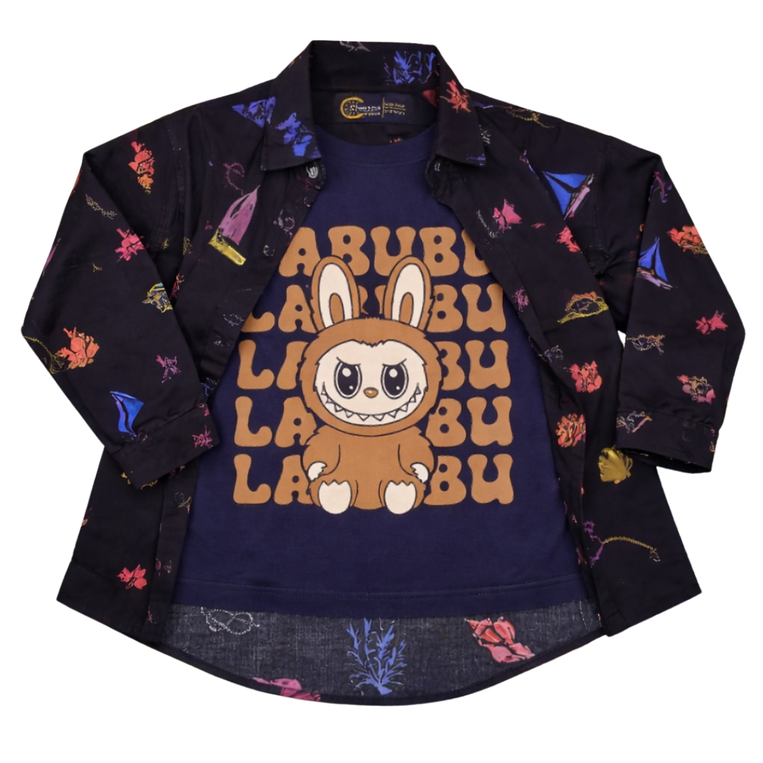 Black Tee Casual Shirt with Bunny Graphic T-Shirt Outfit