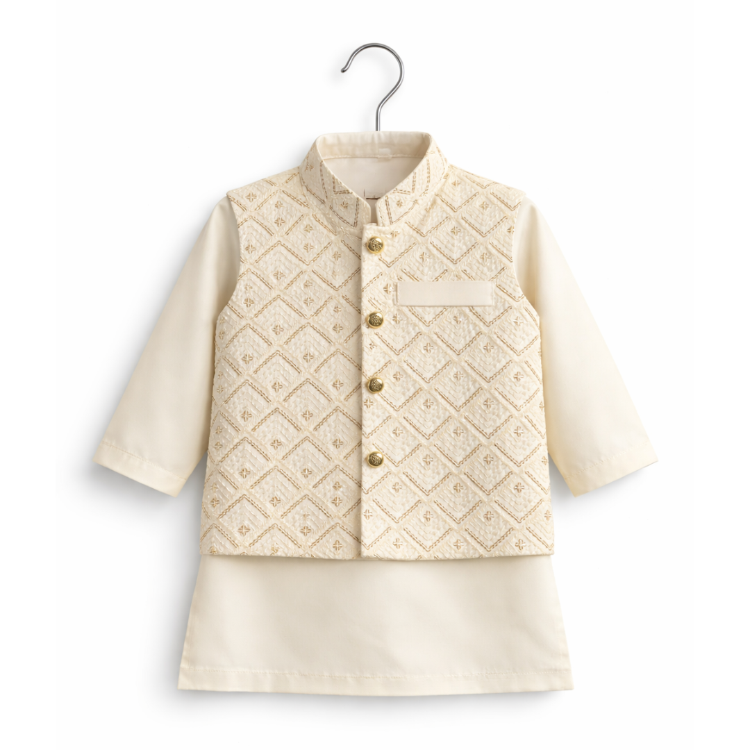 Baby Off-White Shalwar Kameez with Waist Coat