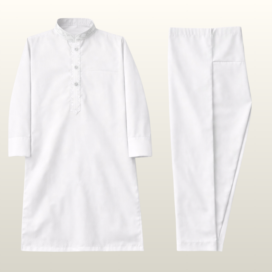 Classy Embroidered White Shalwar Kameez - Lil' Cubs