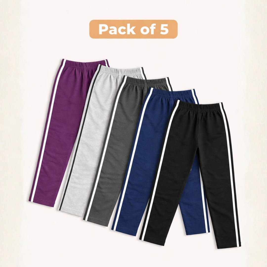 Boys Cotton Trousers with White Stripes (Pack of 5)
