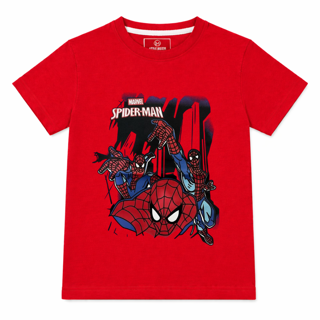 Red Spider Summer T-Shirt from Lil' Cubs coord set, featuring a vibrant red fabric and spider graphic for kids' casual wear