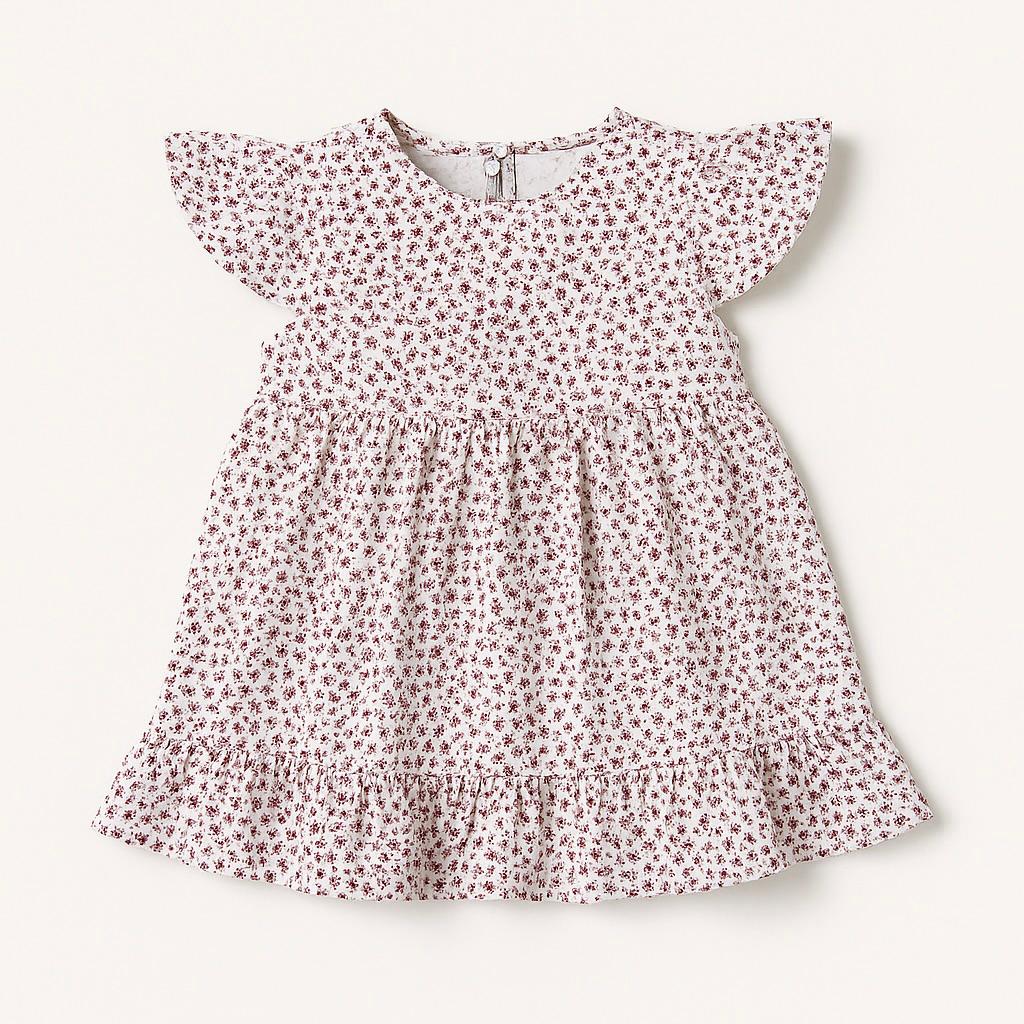 2-piece cotton baby girl dress set with ruffles and bow