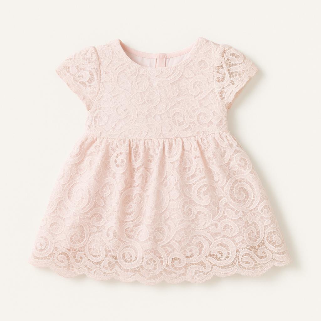 Elegant Lace Baby Dress – Soft Pink (6 Months to 1 Year)