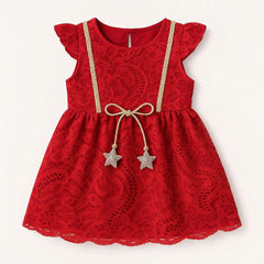 Star Charm Red Lace Baby Dress – Party Wear for Girls (6 Months to 1 Year)