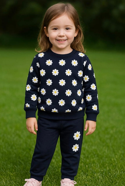Lil' Cubs Blossom Beauty navy blue fleece trouser for kids aged 1-12 years, cozy and stylish fleece tracksuit bottom.