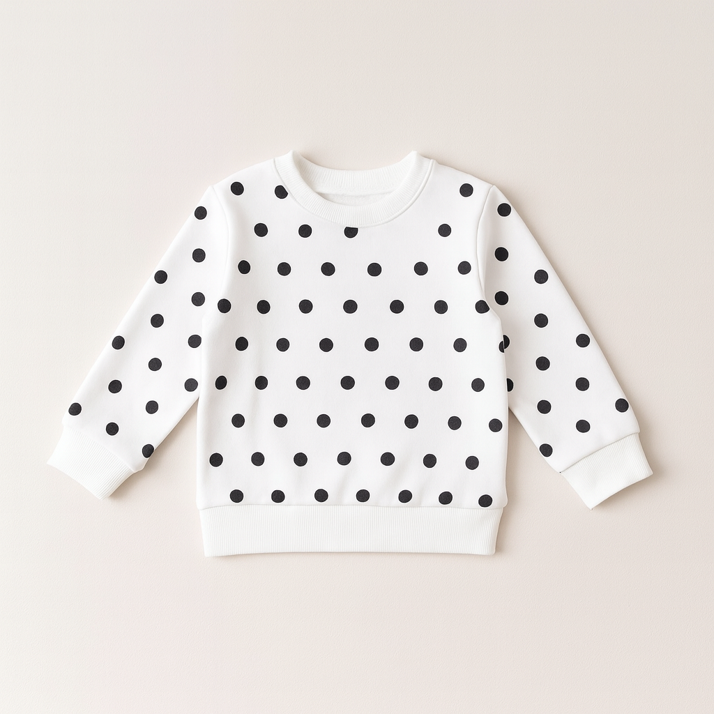 LilCubs White Polka Dot Sweatshirt – Unisex (1–12 Years)