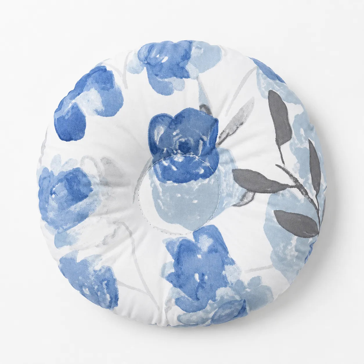 New Born Round Pillow White Blue Floral