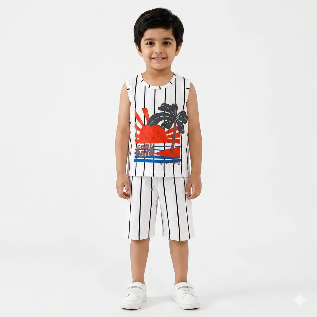 Boys White Cool Days Print Summer Coord Set (2-Piece) Age 1 - 12 Years