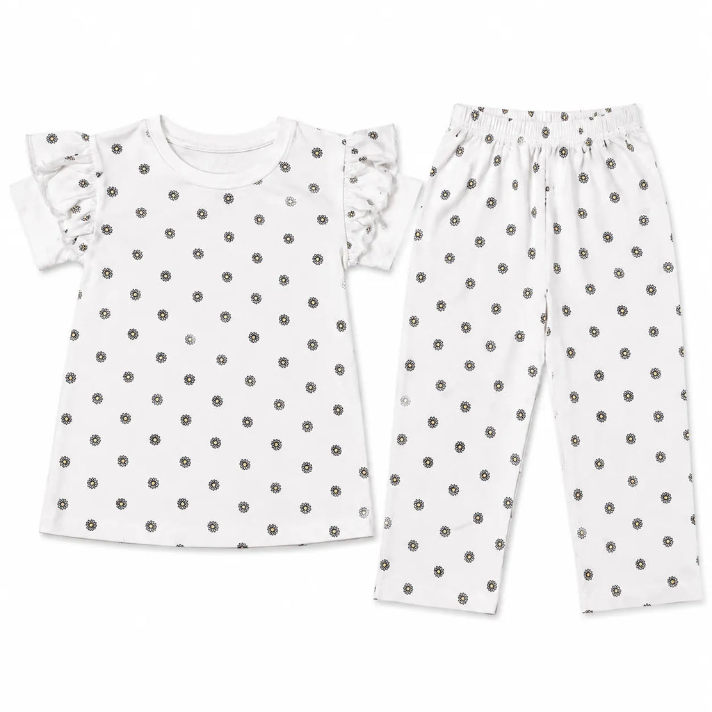 Girls White Flowers Summer Coord Set (2-Piece) Age 12 Months - 12 Years