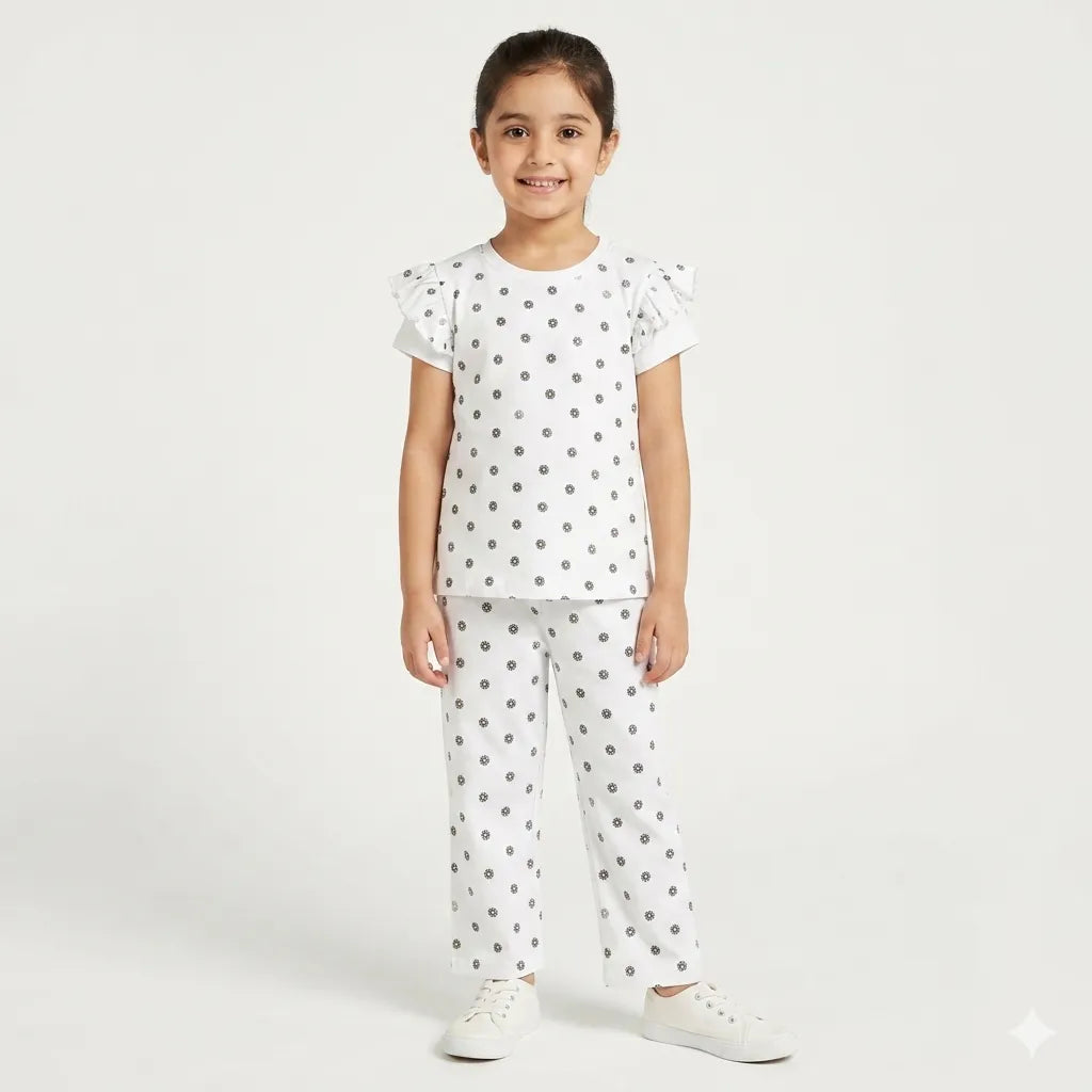 Girls White Flowers Summer Coord Set (2-Piece) Age 12 Months - 12 Years
