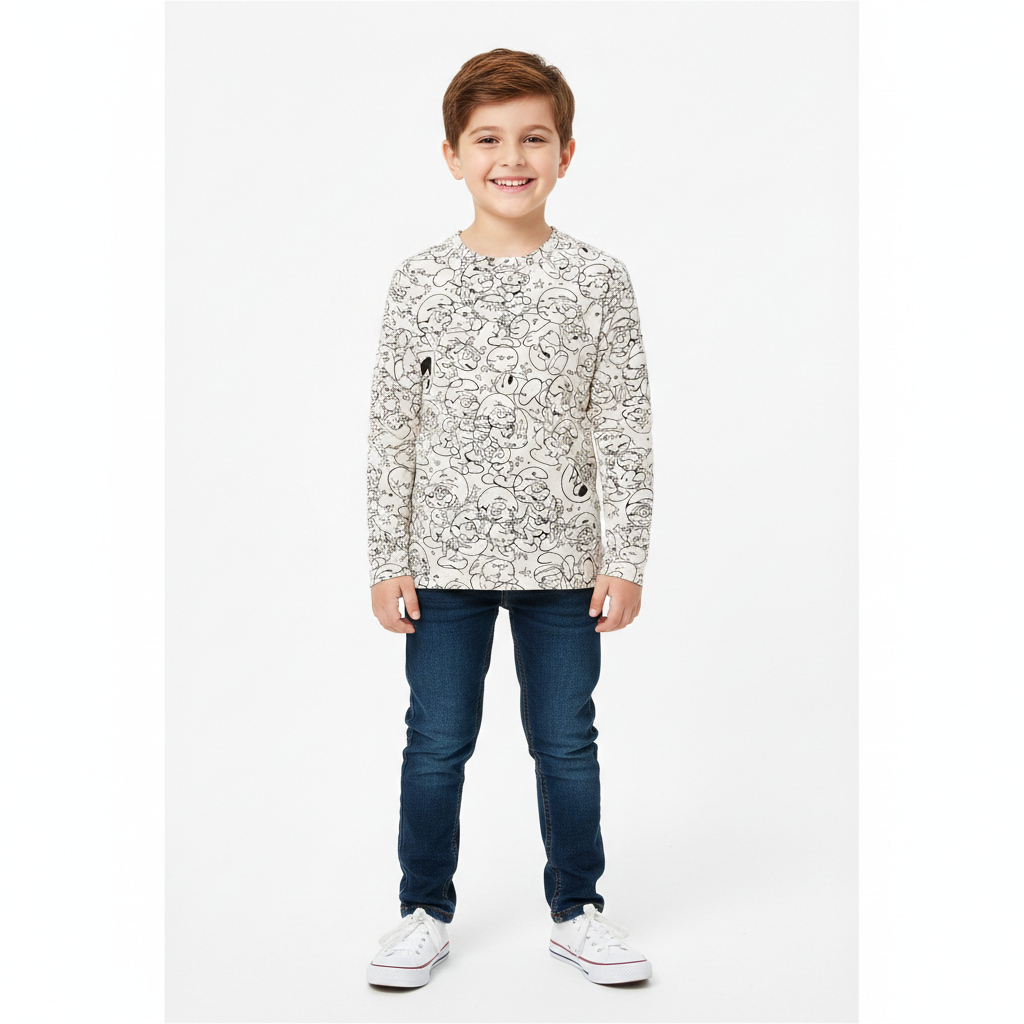 White Long Sleeves T-Shirt with Cartoon Print - Cotton Fabric - Affordable Summer Outfits - Kidswear Brand in Pakistan - Trendy Summer Articles - Lil' Cubs