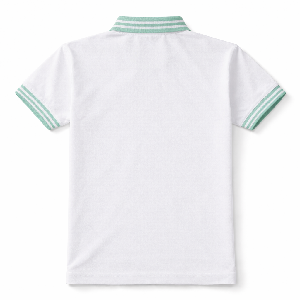 White Polo with Green Lining Shirt - Cotton Fabric - Polo Trending Shirt - Kidswear Brand in Pakistan - Trendy Kids Clothing - Comfortable Summer Outfits