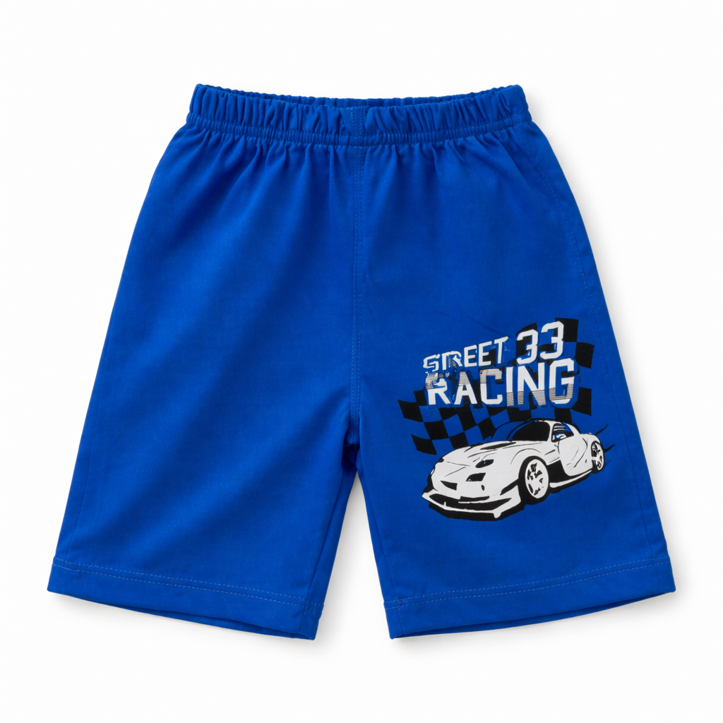 Trendy Kidswear Summer Coord Set - Racing Car Print Kids Outfit - White Blue Coord Set - Top Kidswear Brand Pakistan - Jersey Cotton Fabric - Lil' Cubs