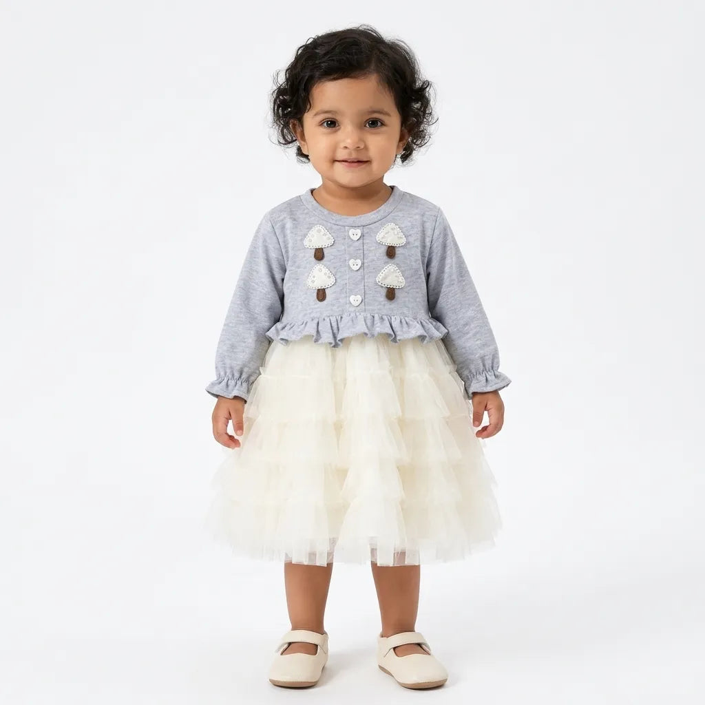 Winter Blue Tree Frock (Size 6 Months - 3 Years)