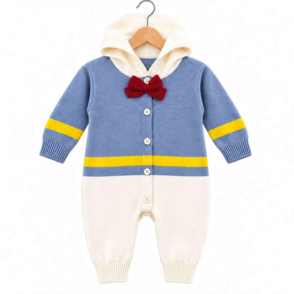 Winter Blue & White Bow Romper (Size 0 - 18 Months)