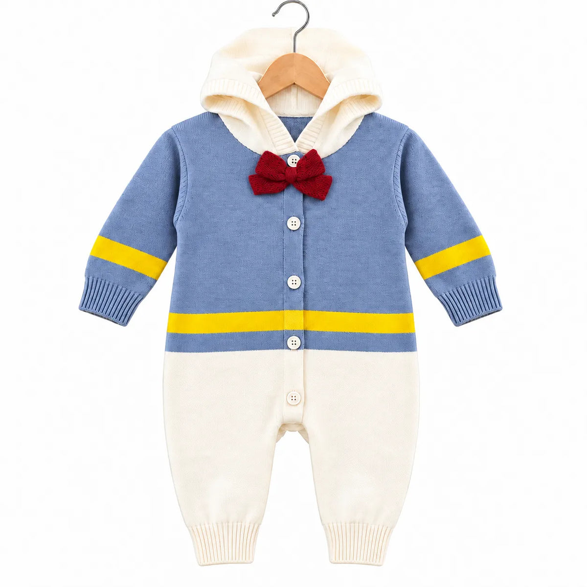 Winter Blue & White Bow Romper (Size 0 - 18 Months)