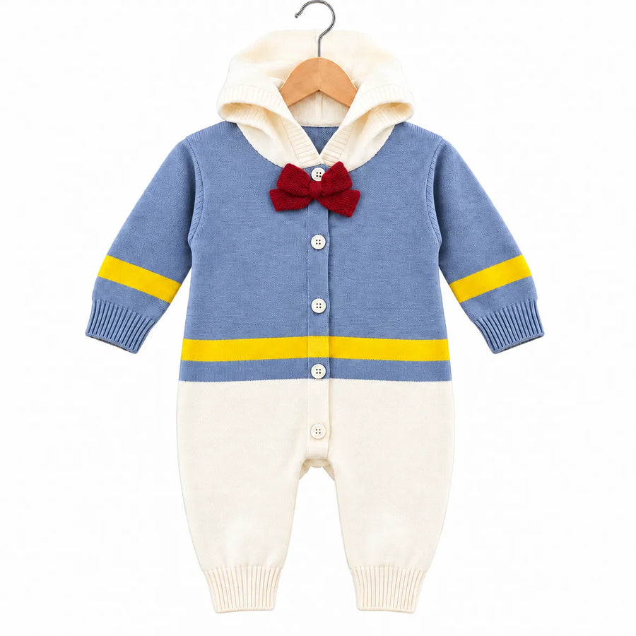 Winter Blue & White Bow Romper (Size 0 - 18 Months)