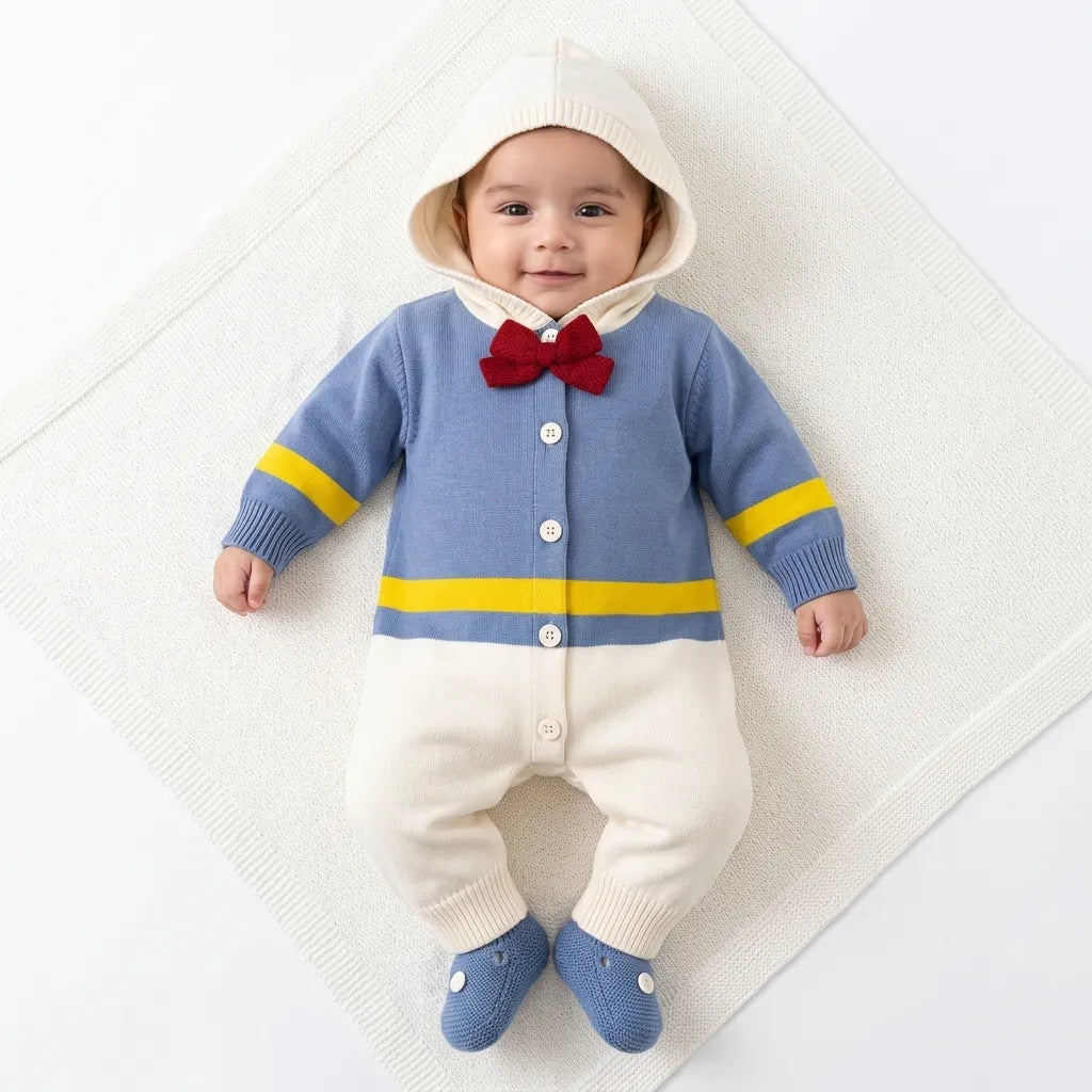 Winter Blue & White Bow Romper (Size 0 - 18 Months)