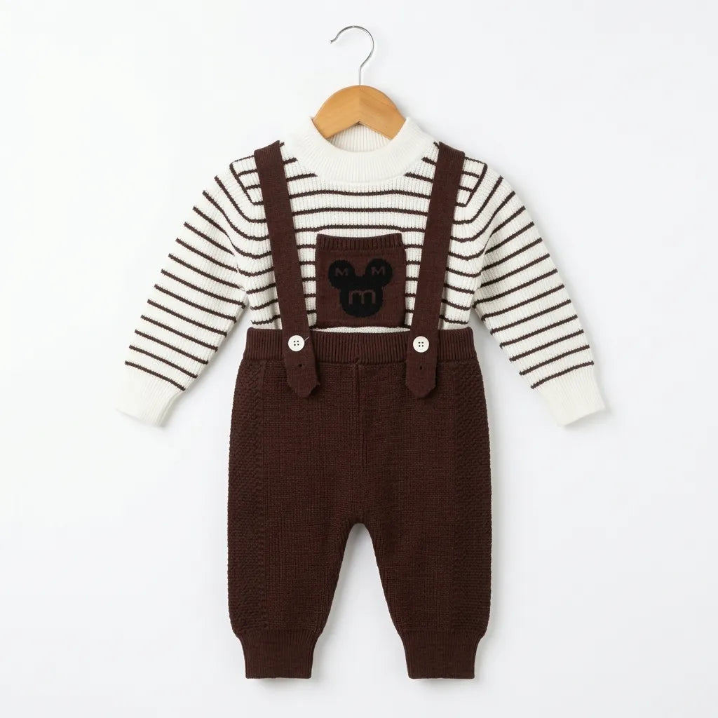Winter Brown Mickey Dangri Romper (Size 0 - 18 Months)