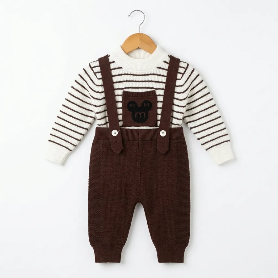 Winter Brown Mickey Dangri Romper (Size 0 - 18 Months)