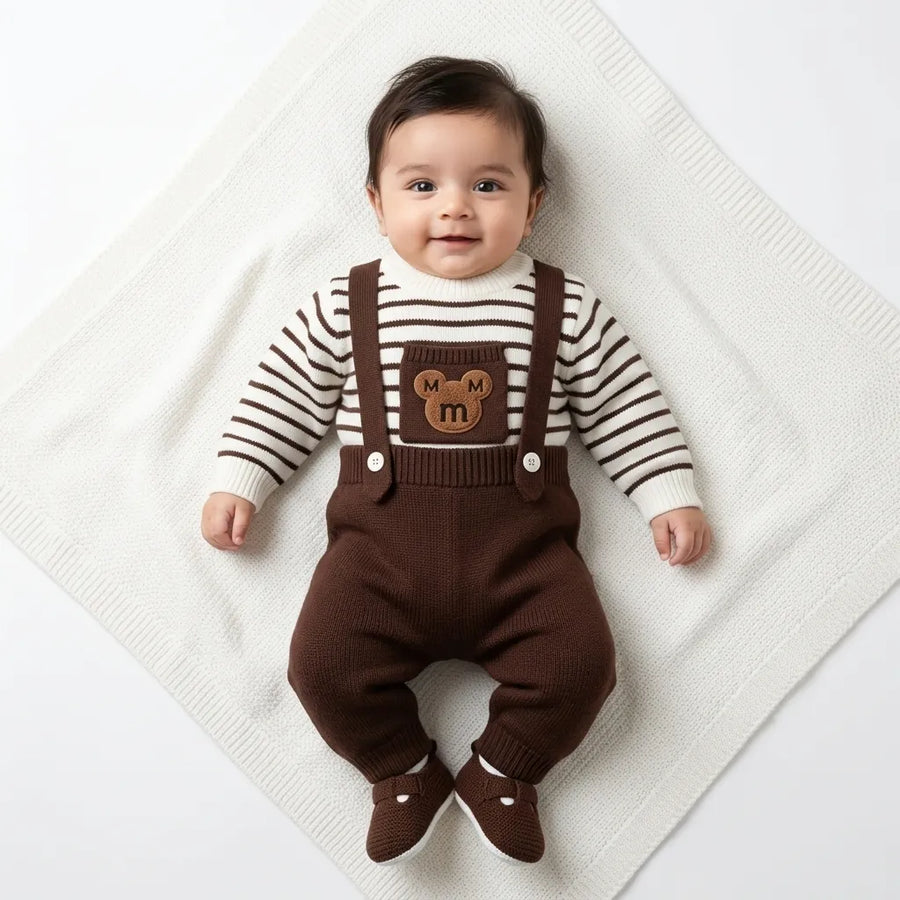 Winter Brown Mickey Dangri Romper (Size 0 - 18 Months)