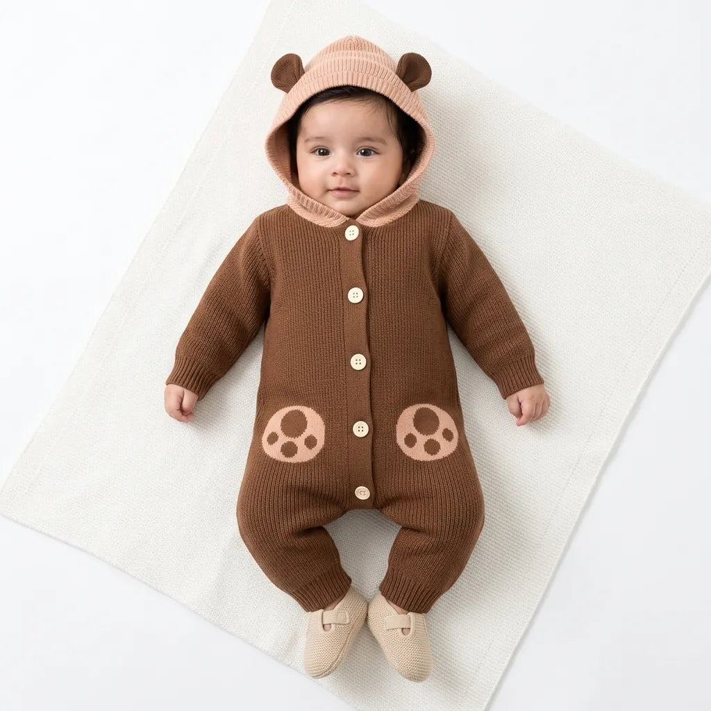 Winter Brown Panda Romper (Size 0 - 18 Months)