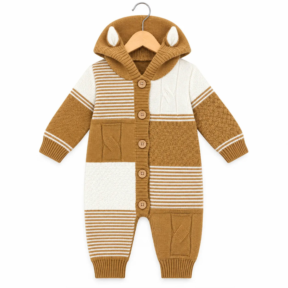 Winter Brown & White Multicolor Romper (Size 0 - 18 Months)