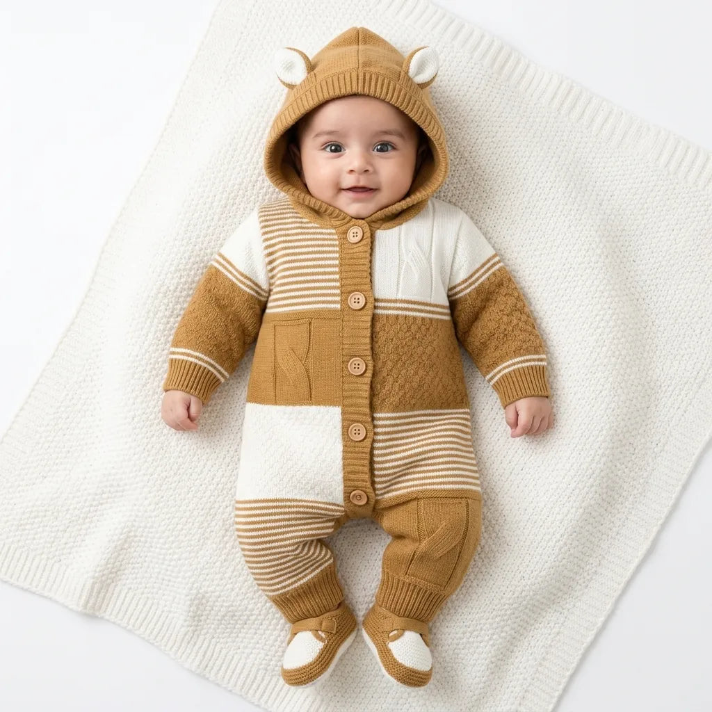 Winter Brown & White Multicolor Romper (Size 0 - 18 Months)