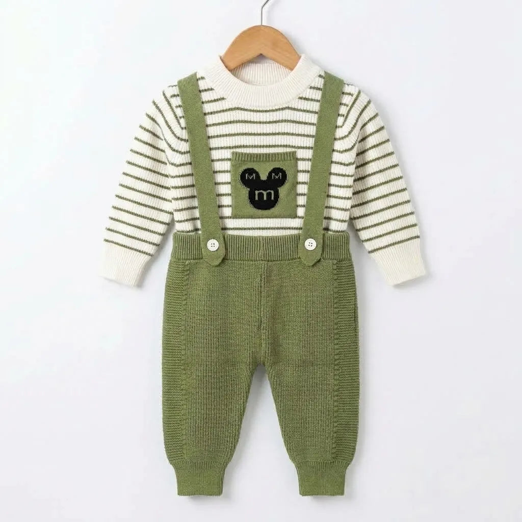 Winter Green Mickey Dangri Romper (Size 0 - 18 Months)